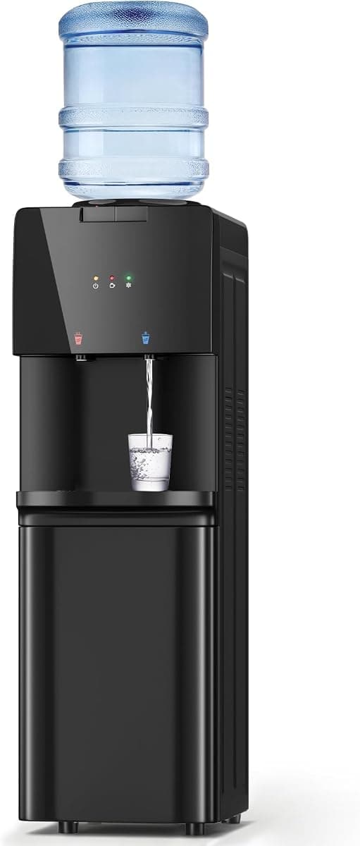Manastin Water Dispenser with Hot & Cold Water, Top Loading Water Cooler for 3 or 5 Gallon Bottles with Child Safety Lock, Ideal for Kitchens, Offices,Solid Black