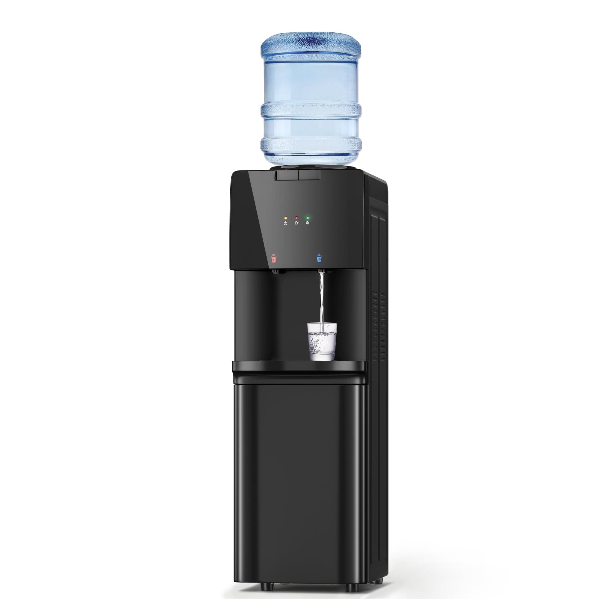 Manastin Water Dispenser with Hot & Cold Water, Top Loading Water Cooler for 3 or 5 Gallon Bottles with Child Safety Lock, Ideal for Kitchens, Offices,Solid Black