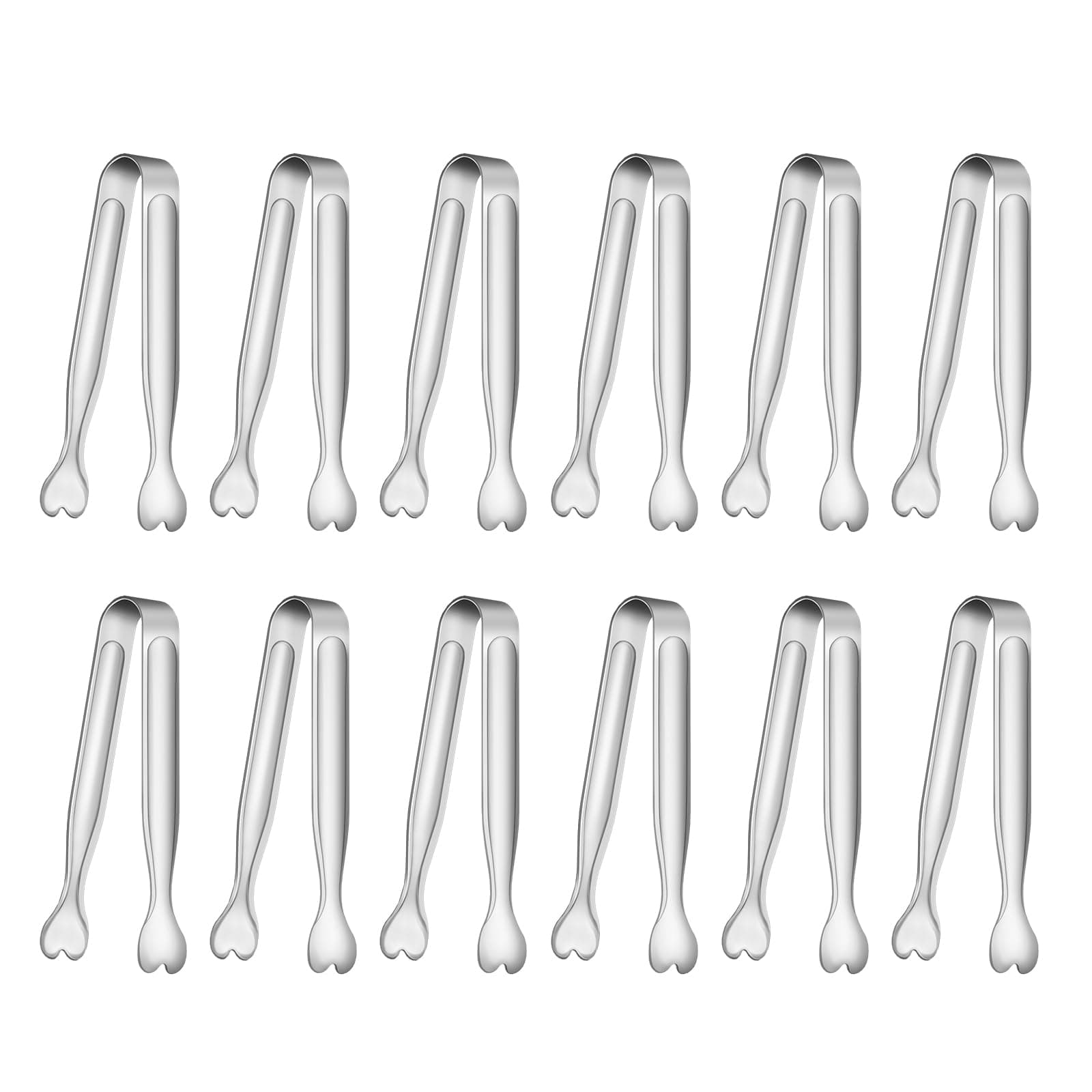 12 PCS Heart-Shaped Small Serving Tongs, 4.3 Inch Mini Sugar Tongs Silver Stainless Steel for Ice Cube, Appetizers, Dessert, Tea Party, Home Kitchen, Coffee Bars, Buffet, Food Grade & Dishwasher Safe