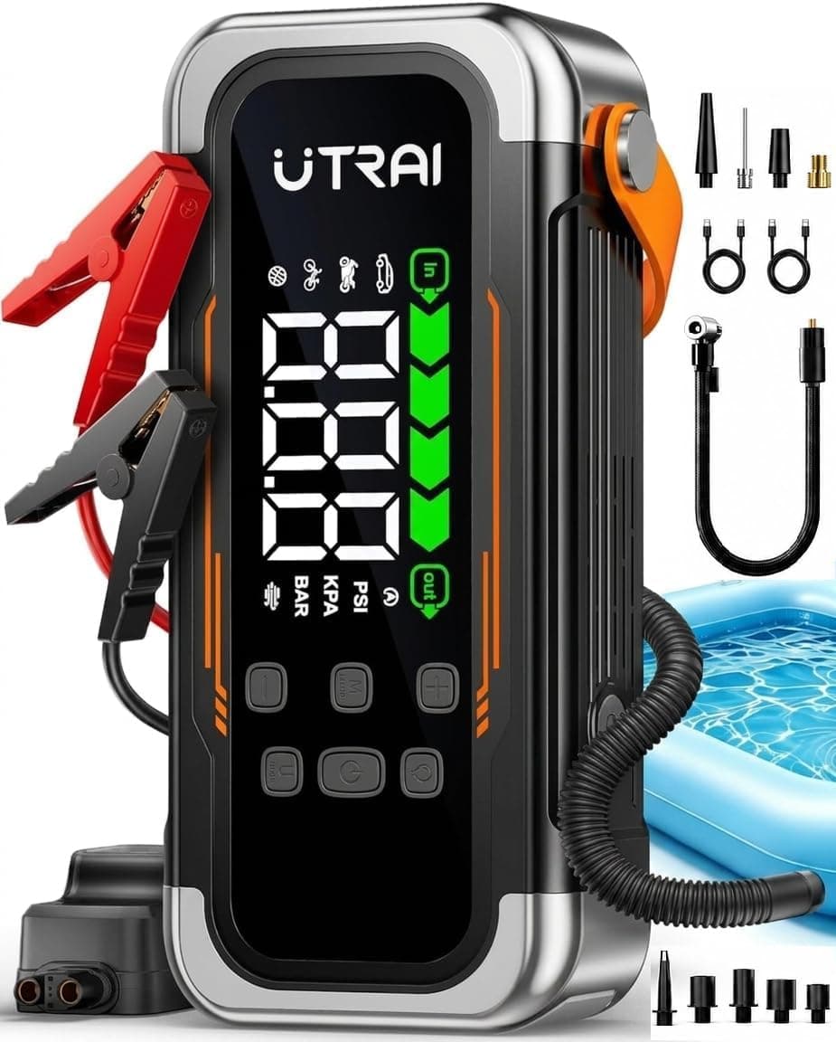 UTRAI Jump Starter with Air Compressor, 6000A Peak Battery Jumper Starter Portable (All Gas & 10.0L Diesel) with 150PSI Tire Inflator & Air Blower, PD 30W Fast Charge, 12V Jump Box Jump Pack
