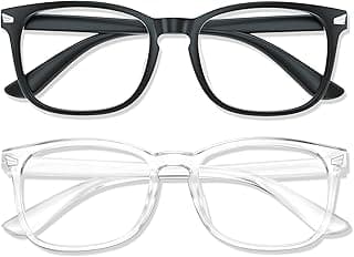 Blue Light Glasses for Woman Men | 99% Blue Light Blocking Glasses for Computer Gaming TV Phone Screen Square Frame | Anti Eyestrain & UV Glare Protection - 2 Pairs