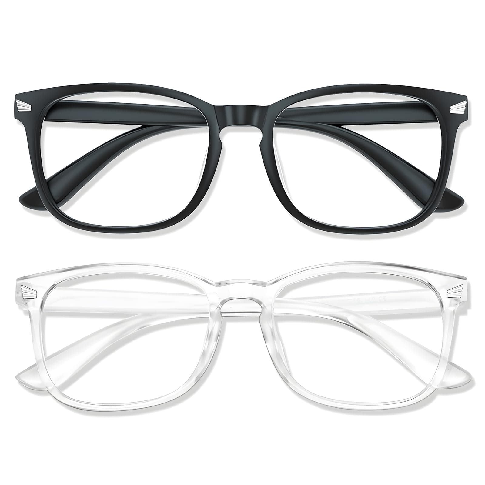 Blue Light Glasses for Woman Men | 99% Blue Light Blocking Glasses for Computer Gaming TV Phone Screen Square Frame | Anti Eyestrain & UV Glare Protection - 2 Pairs