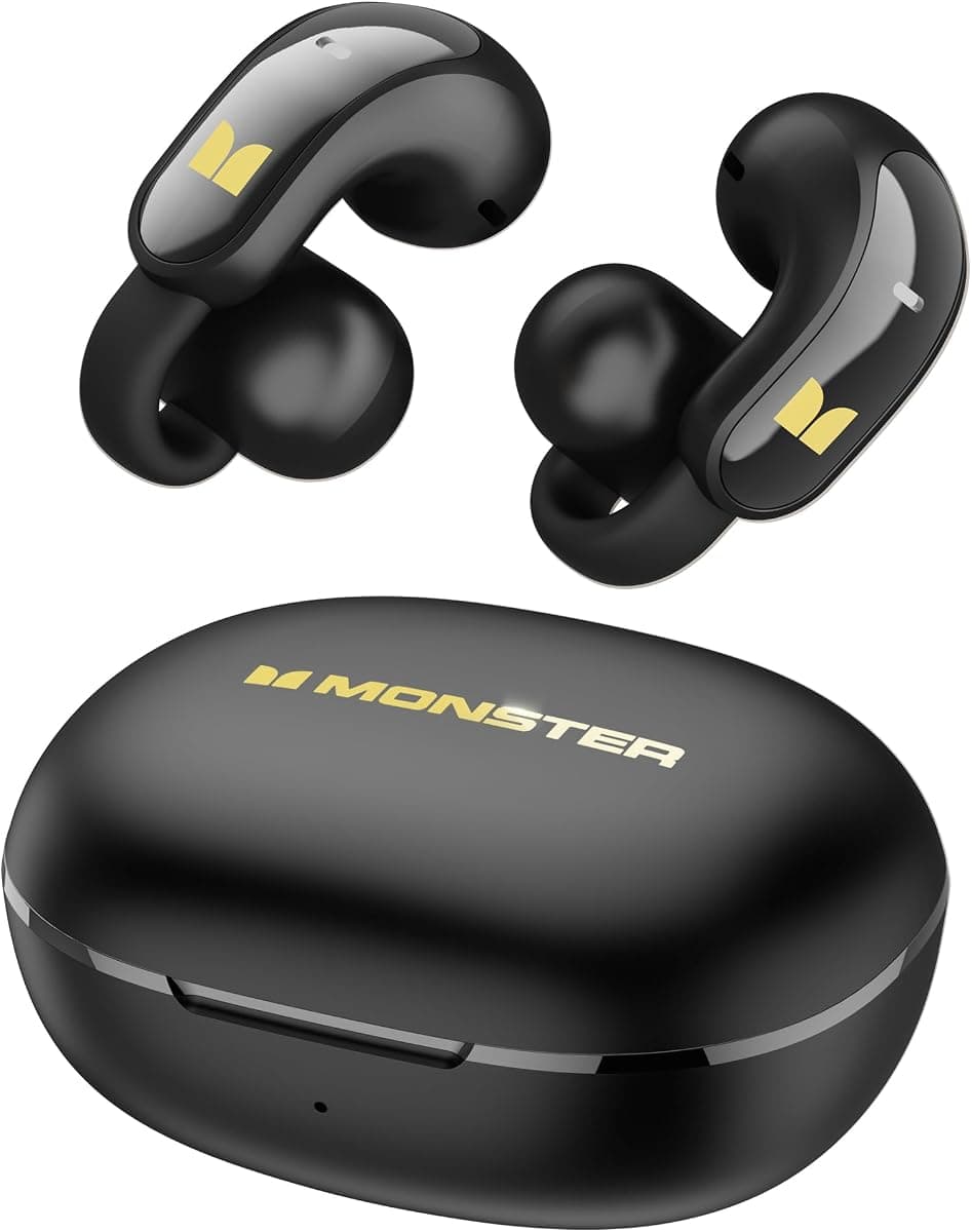 Monster AC228 Open Ear Headphones, 24-Hour Battery Life, IPX5 Water Resistant, Bluetooth 6.0, All-Day Comfort Fit, Wireless Clip on Earbuds Running & Cycling