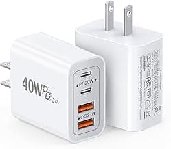 [2-Pack] 40W USB C Charger Block, 4-Port Type C Fast Charging Brick Dual PD&QC Wall Plug Adapter Compatible for iPhone13/14/15/16/17 Pro/Pro Max/iPad, Airpods, iwatch, Samsung Galaxy (White)