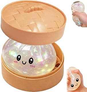 Dumpling Squishes Stress Balls with Steamer, Cute Anxiety Relief Toy, Soft Squeeze Decompression Dough for Adults, Simulation Food Squishies Bun (White) (White)