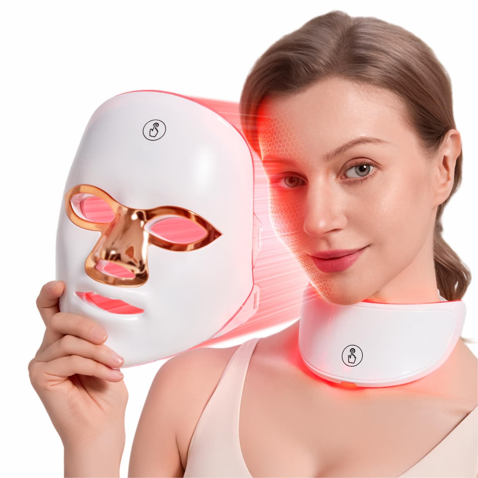 LED Face Mask for Wrinkles, Red Light Therapy for Face, Cordless NIR Red Light Therapy Mask with 7 Light Modes, 426 LEDs Rechargeable for Glowing Skin at Home White
