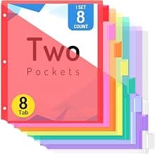 Forvencer 8 Count Dividers with Two Pockets, 8 tabs Binder Dividers for 3 Ring Binder Organizer, Multicolor, 1 Set