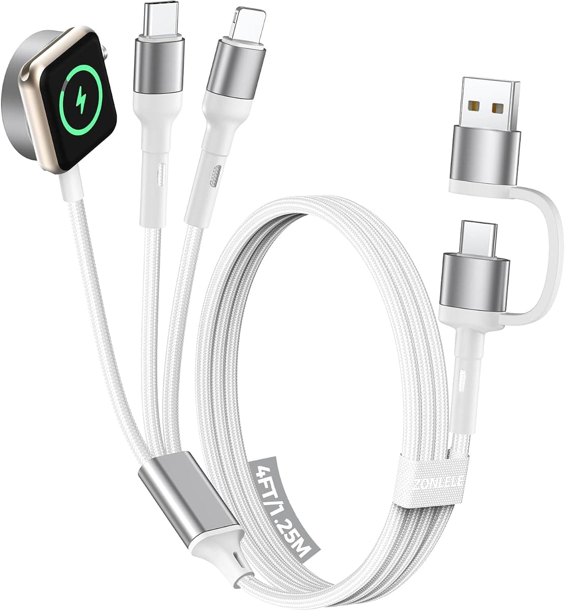 White Travel Essentials for Apple Watch Charger,Multi Charging Cable for iPhone 17,iWatch Charger USB C Cord,Car Cruise RV Camping Essentials 2026 for iWatch Ultra/11&iPhone 16/15, Xbox One Cables
