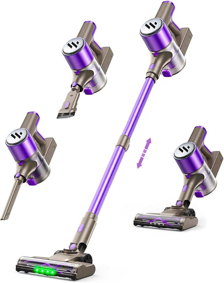 WLOTPO Vacuum Cleaners for Home,Cordless Vacuum Cleaner,Lightweight Stick Vacuum Cordless Rechargeable,Self-Standing Design,LED Touch Screen,Vacuum for Hardwood Floors,Carpet,Pet Hair(Blue Purple)