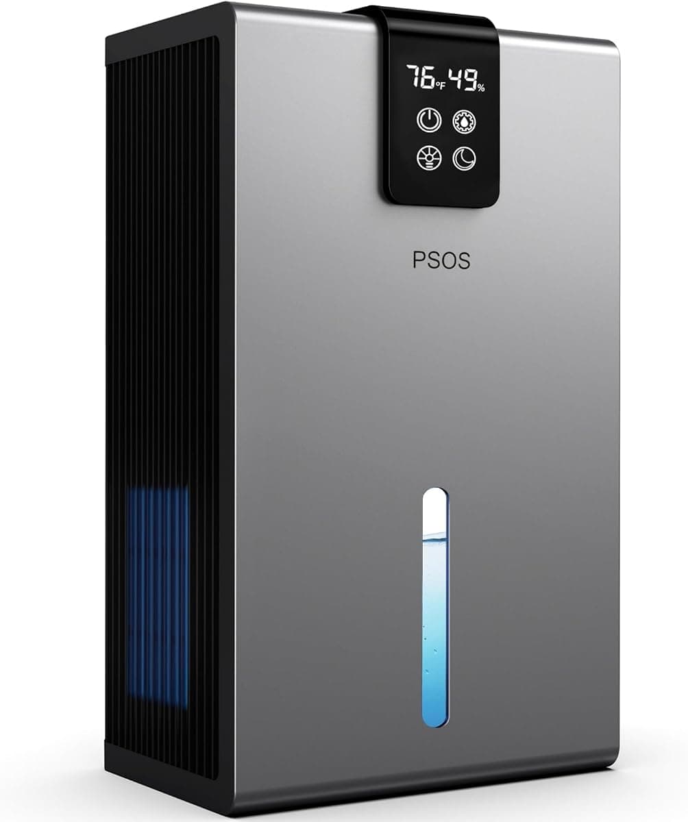 Dehumidifier, Dehumidifiers for Home, 98 OZ Water Tank, (1000 sq.ft) Quiet Dehumidifier for Basement Bathroom Bedroom with Humidity Display, Auto Shut Off, Relaxing 7 Color Ambient Light(Gray)