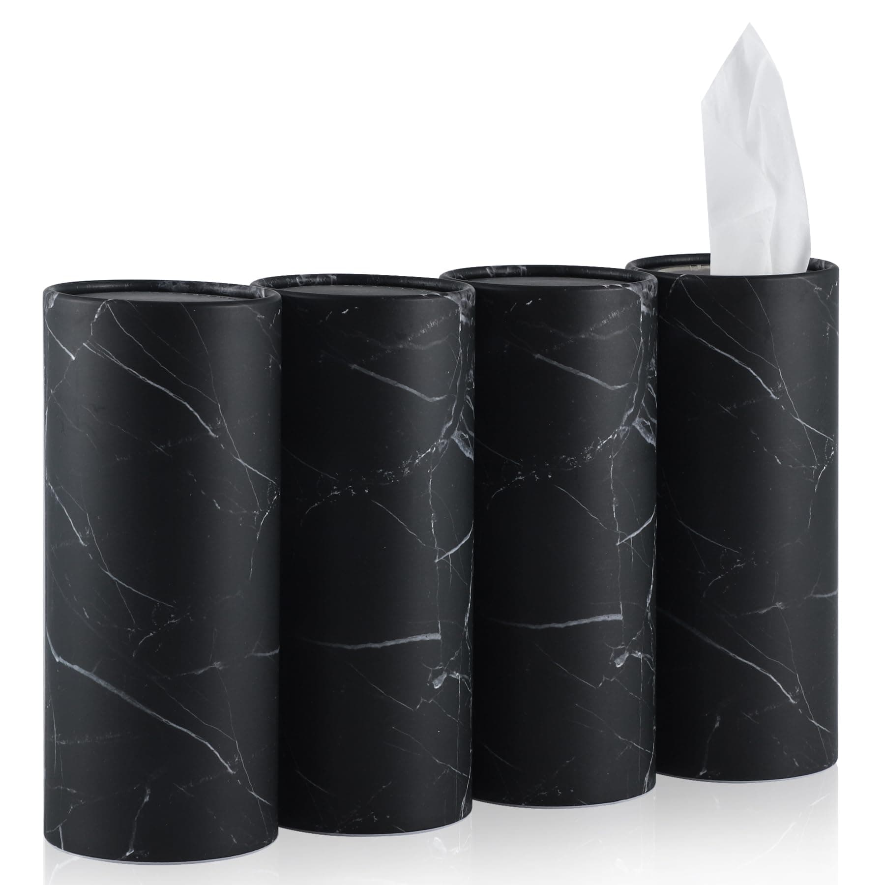 SINGARO Tissue Holder, 4 Pack Car Cup Holder Facial Tissues with Travel Tissue Bag, Quick and Convenient Flower Combination Car Tissue Box(4 Canisters/200 Tissues) Black