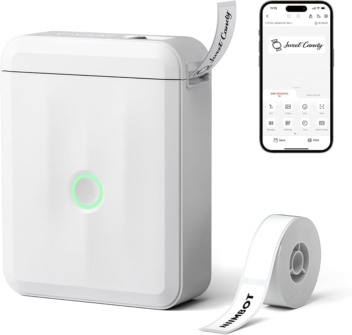 NIIMBOT D110 Upgraded Version Mini Label Maker Machine with Tape, Portable Bluetooth Thermal Printer, Sticker Labeler with Multiple Templates for Office Organization Home Kitchen School, White