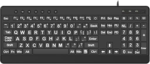 EDJO Large Print Ergonomic Keyboard, Full Size Keyboard with Wrist Rest, Silent Wired USB Computer Keyboards with Oversized Letter Keys Easy to See and Type for Laptop, PC, Windows, Desktop