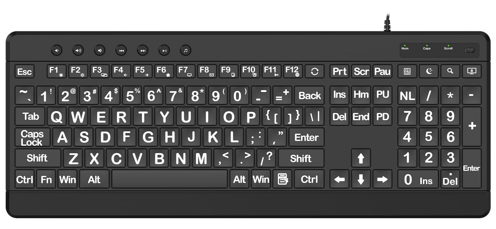 EDJO Large Print Ergonomic Keyboard, Full Size Keyboard with Wrist Rest, Silent Wired USB Computer Keyboards with Oversized Letter Keys Easy to See and Type for Laptop, PC, Windows, Desktop
