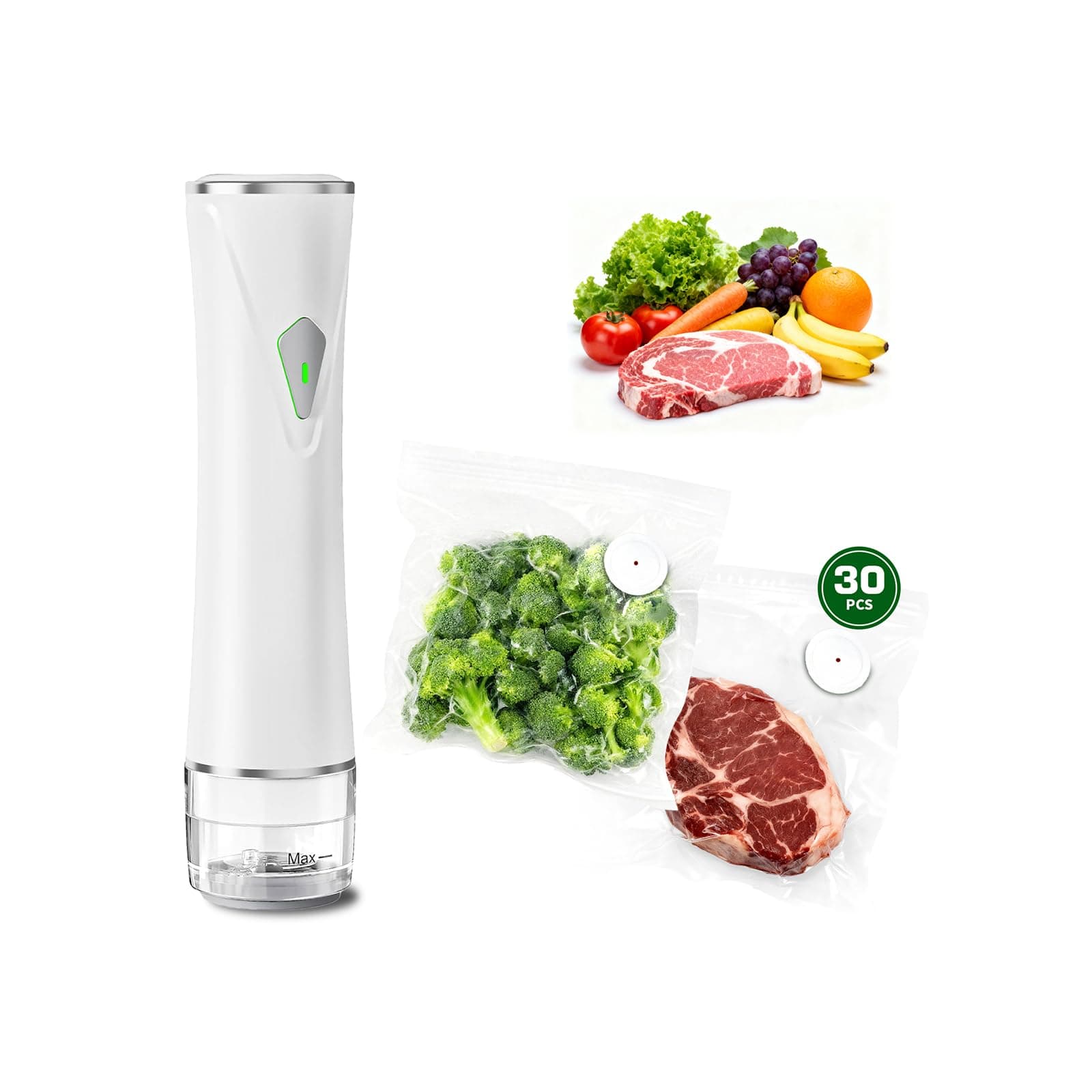 Compact Vacuum Sealer for Food, Portable Handheld Vacuum Sealer Machine with Visible Water Tank, 30 Reusable Bags, 5X Fresh Longer food preservation for Kitchen Meal Prep, Home & Camping