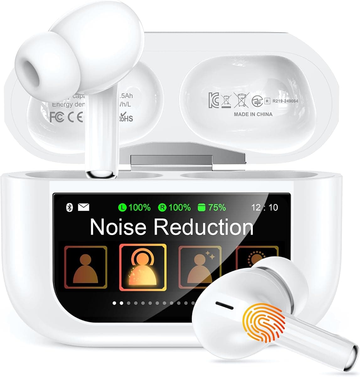 Bucephalus Wireless Earbuds, Bluetooth 5.4 Ear Buds with Smart Touchscreen Case & Noise Cancelling, 48H Playtime, Bass Stereo Sound, Compatible with iPhone/Android, Pad - Pearl White