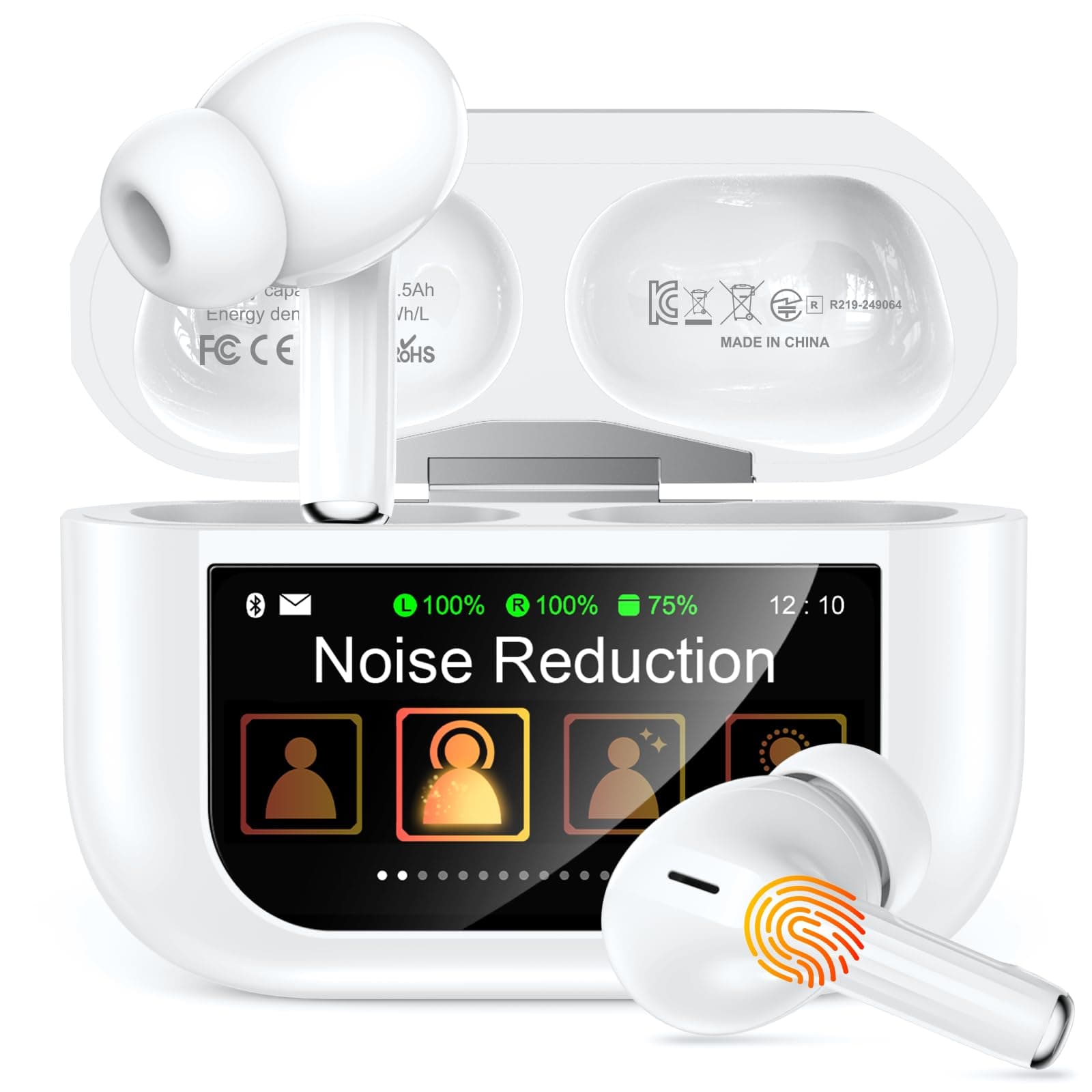 Bucephalus Wireless Earbuds, Bluetooth 5.4 Ear Buds with Smart Touchscreen Case & Noise Cancelling, 48H Playtime, Bass Stereo Sound, Compatible with iPhone/Android, Pad - Pearl White
