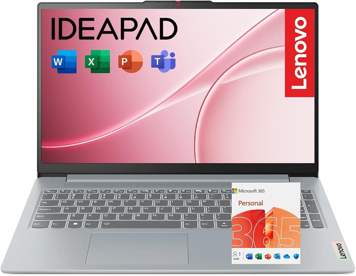 Lenovo IdeaPad Slim 3 • 15.6" FHD Laptop with Microsoft Office 365 • Intel 4 Cores • 128GB SSD • DDR5 • Military-Grade • Quick Setup, Lightweight • Win 11