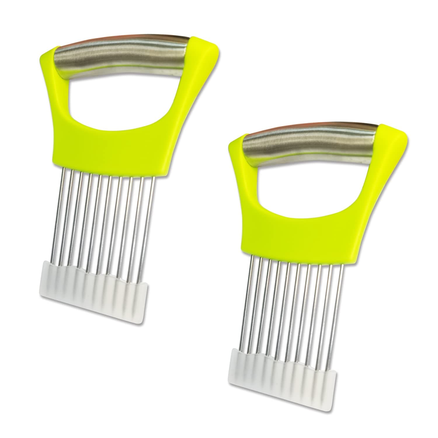 Onion Holder for Slicing - Multi-Purpose Kitchen Tool for Safe and Efficient Slicing of Onions, Tomatoes, Potatoes, Apples, and More | Stainless Steel Vegetable Cutter & Meat Tenderizer 2 PCS