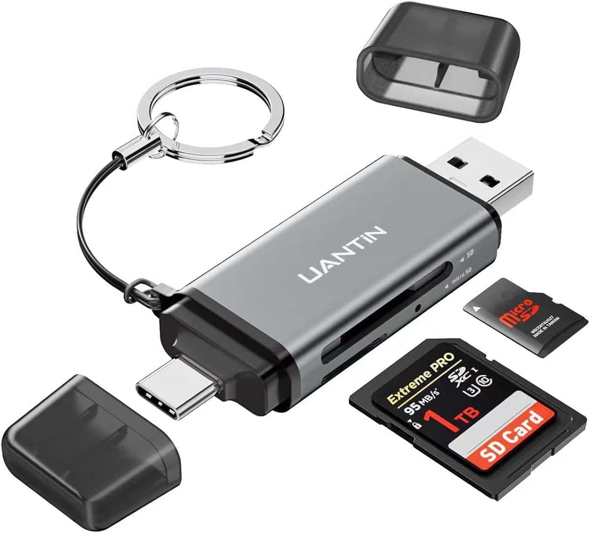 UANTIN SD Card Reader USB C, Dual Slots USB A & USB C Memory Card Adapter for MicroSD, SDHC, SDXC, Simultaneous Read & Write Slot Compatible Laptop, iPhone 17, MacBook Neo/Pro/Air, iPad Pro, Android
