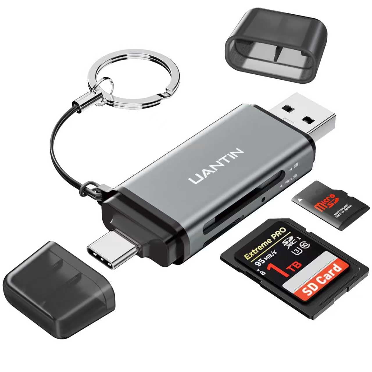 UANTIN SD Card Reader USB C, Dual Slots USB A & USB C Memory Card Adapter for MicroSD, SDHC, SDXC, Simultaneous Read & Write Slot Compatible Laptop, iPhone 17, MacBook Neo/Pro/Air, iPad Pro, Android