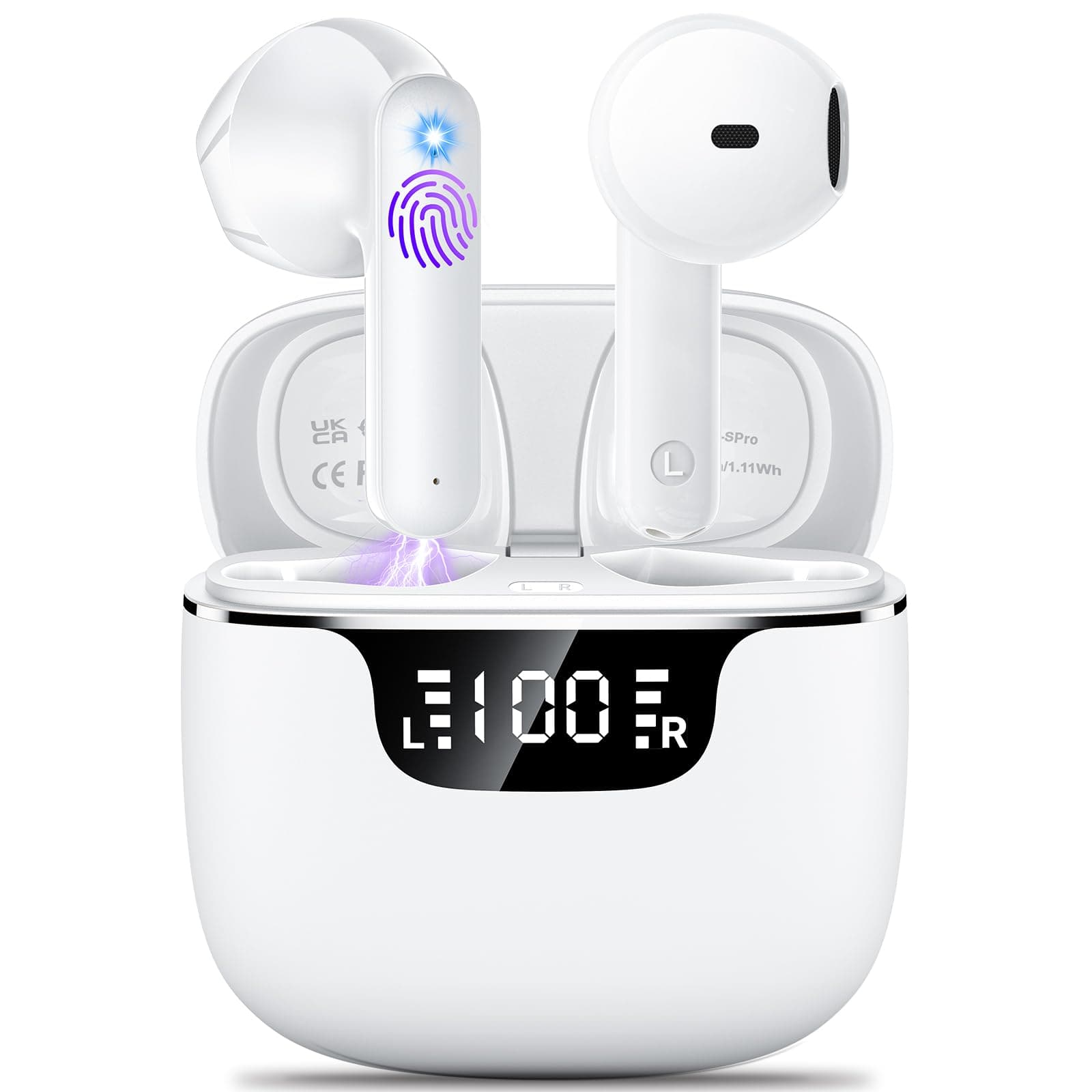 Wireless Earbuds, Bluetooth 5.4 Headphones with 42H Ultralight Ear Buds,Bluetooth Earbuds with 4 ENC Noise Cancelling Mics, HiFi Deep Bass Dual LED Display USB-C, Waterproof Earphones for Android iOS