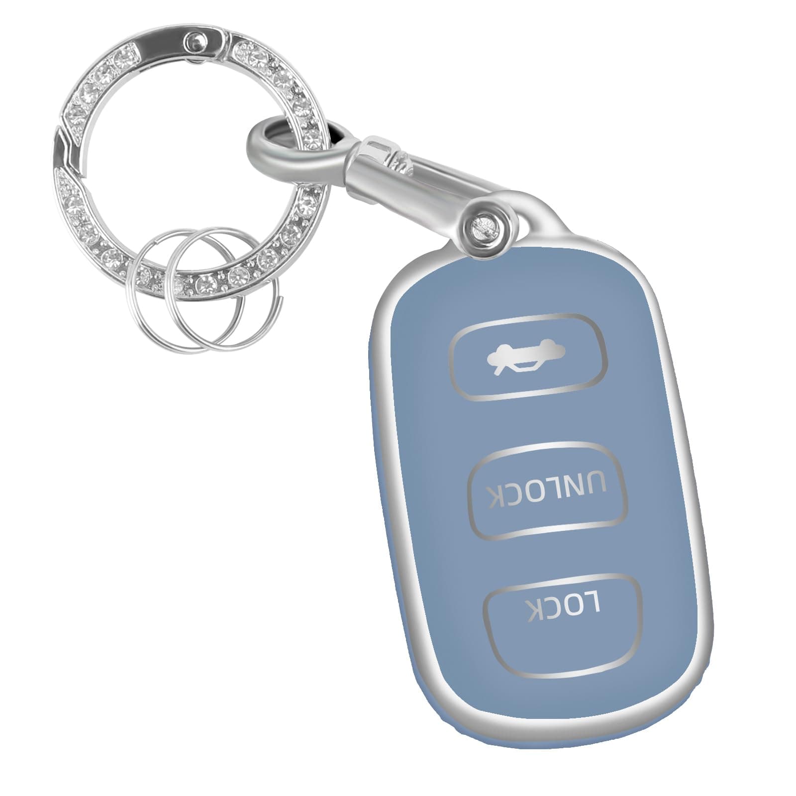 For Toyota Key Fob Cover with Keychain, Key Fob Case Cover Fits for Toyota Camry Avalon 4 Runner Sequoia Prius Sienna Solara Valon Matrix Car Accessories Smart Key, Blue