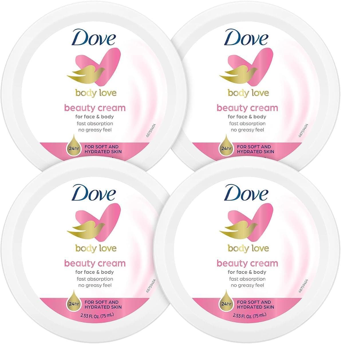 Dove Lotion, Beauty Cream - Light, Fast-Absorbing Face and Body Cream for Normal to Dry Skin, 24-Hour Moisture, Luxuriously Scented Face Cream, Hand & Body Lotion, Travel Size, 2.53 Fl Oz (Pack of 4)