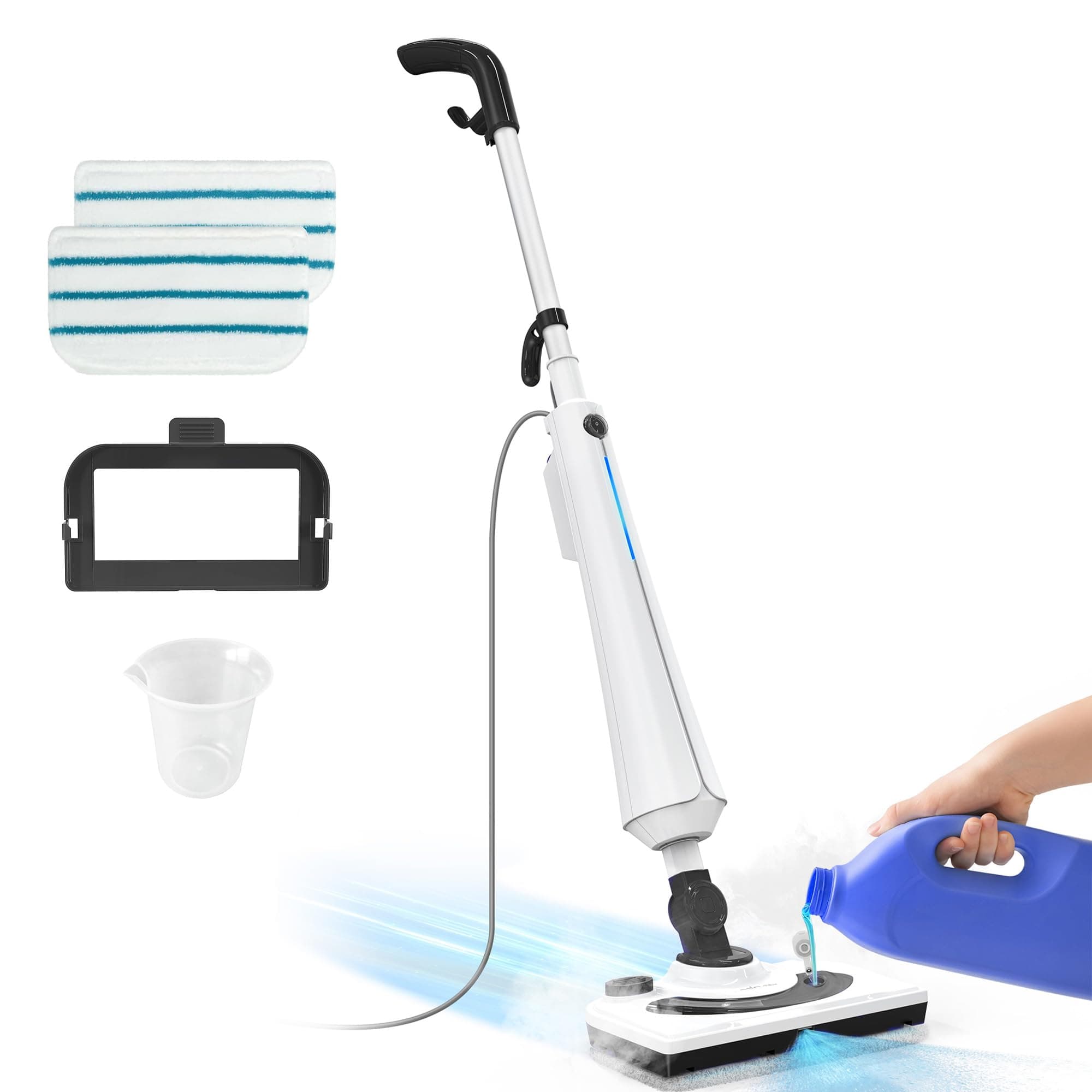 Steam Mops for Floor Cleaning, 1300W Floor Steamer with Detergent Chamber, 25S Heat Up, Lightweight Steamer for Cleaning with 2 Washable Pads, Safe for Tiles, Upholstery, Carpet, Hardwood