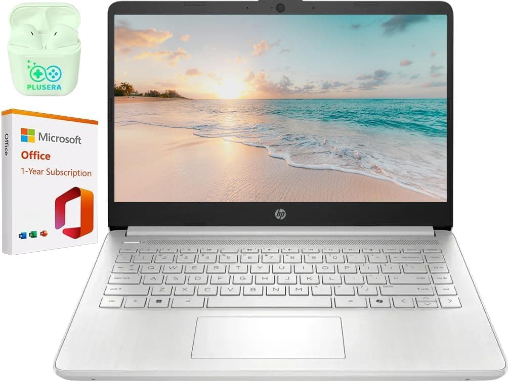 HP 14" LED Business Laptop Computer with 1-Year Office 365, 16GB RAM 640GB Storage (128GB UFS + 512GB SD Card), Intel Quad-Core N150 Processor, Windows 11 S, PLUSERA Earphones, Natural Silver