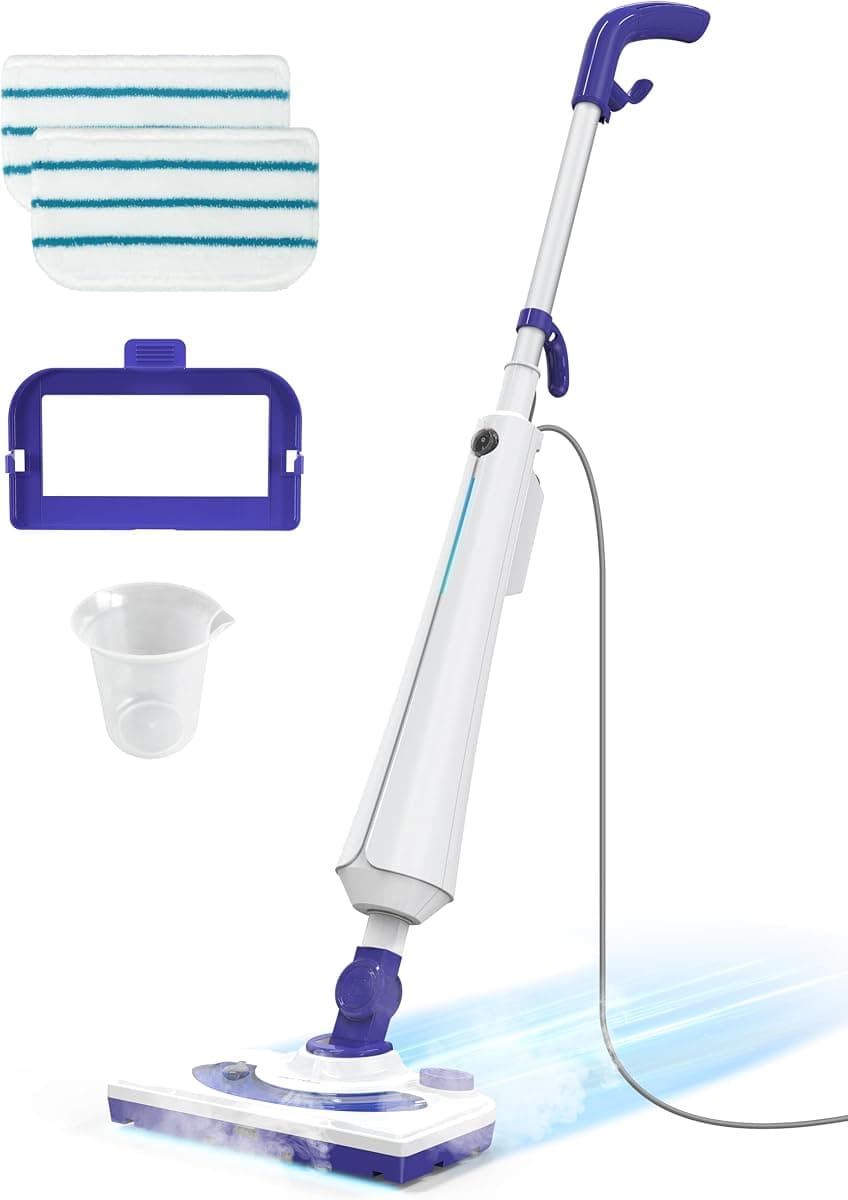Aspiron Professional Steam Mop Cleaner, 1300W Floor Steamer with Detergent Chamber, 25S Heat Up, Lightweight Steamer for Cleaning with 2 Washable Pads, Safe for Tiles, Upholstery, Hardwood, White