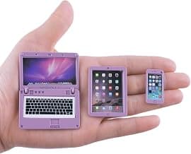 3 Pack Dollhouse Mini Laptop Tablet and Smart Phone Scene Computer Simulation Accessories for Doll 1/6 1/12 Miniatures Silver (Purple)