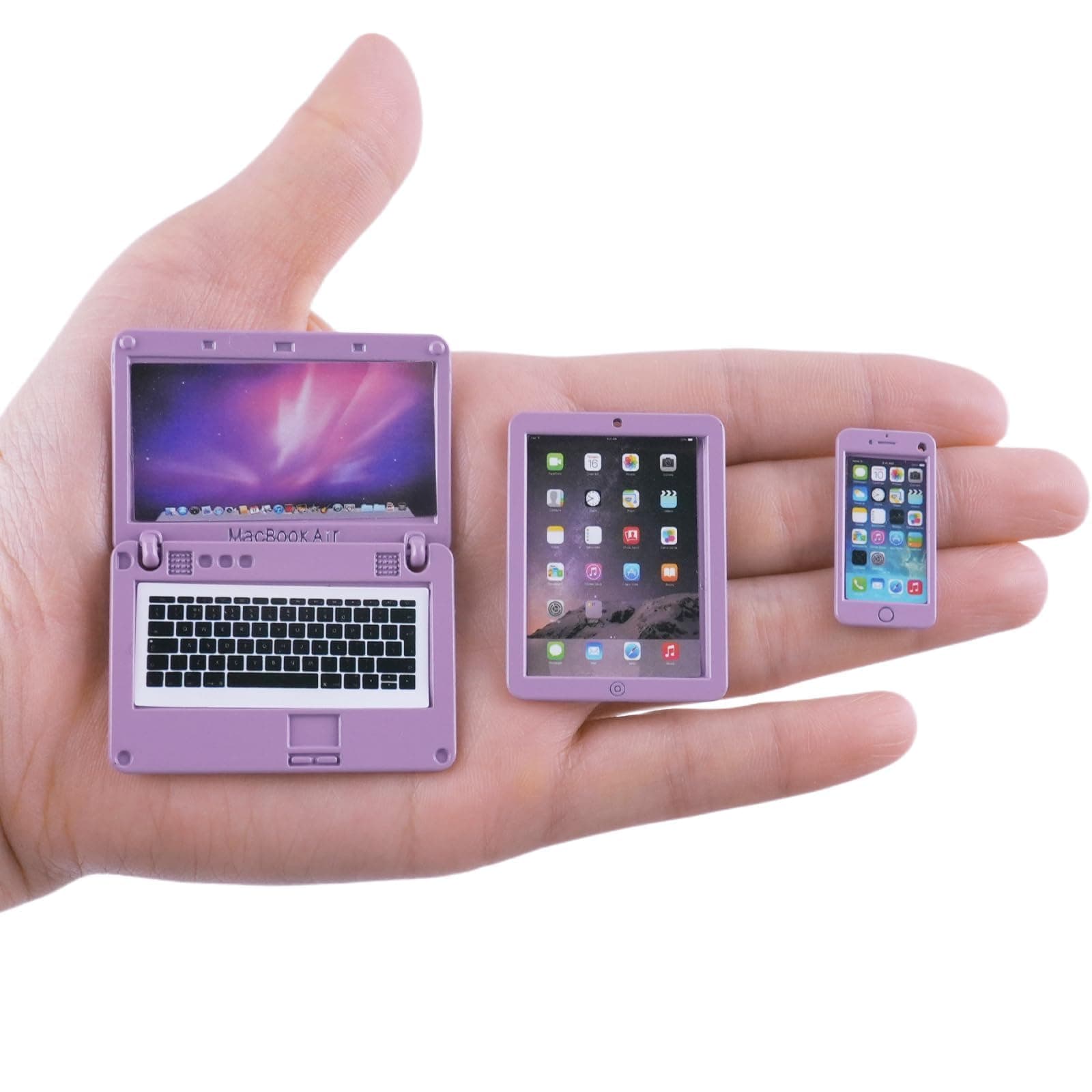 3 Pack Dollhouse Mini Laptop Tablet and Smart Phone Scene Computer Simulation Accessories for Doll 1/6 1/12 Miniatures Silver (Purple)