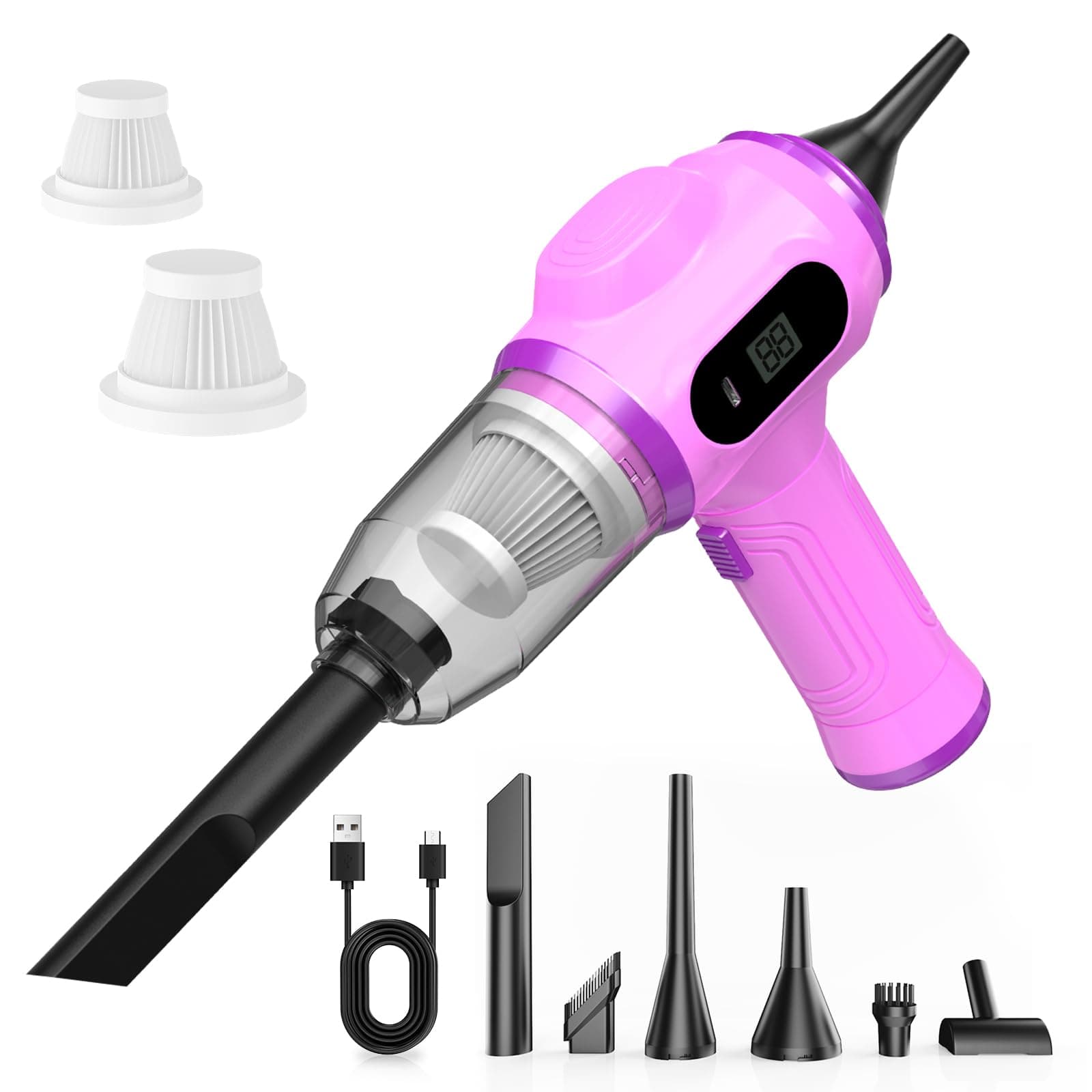 Portable Car Vacuum Cordless Mini Handheld Vacuums Cleaner Rechargeable with LCD Display and Multi-Nozzles, High Power Hand held Cleaners for Car, Home, Office, Sofa, Pet Hair,Keyboard