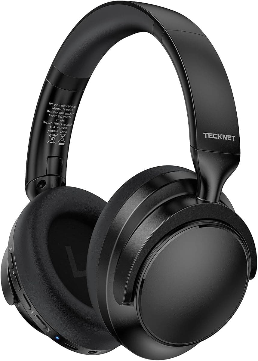 TECKNET Noise Cancelling Headphones Wireless & Wired, 70H Playtime Bluetooth Headphones Wireless Over Ear Built-in Mic,3.5mm Cable Dual Connection Foldable Headset for Home Office Travel, Light Black