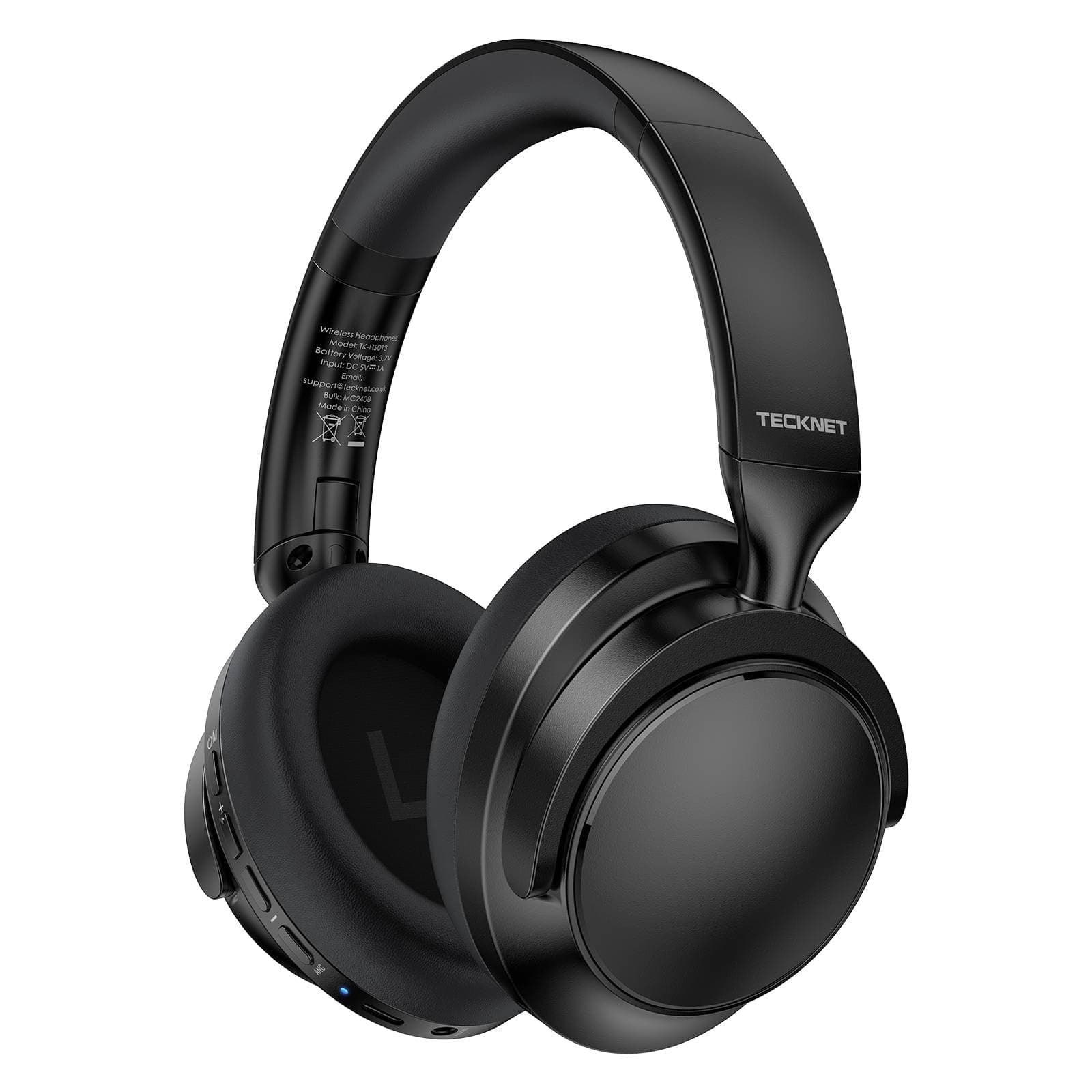 TECKNET Noise Cancelling Headphones Wireless & Wired, 70H Playtime Bluetooth Headphones Wireless Over Ear Built-in Mic,3.5mm Cable Dual Connection Foldable Headset for Home Office Travel, Light Black
