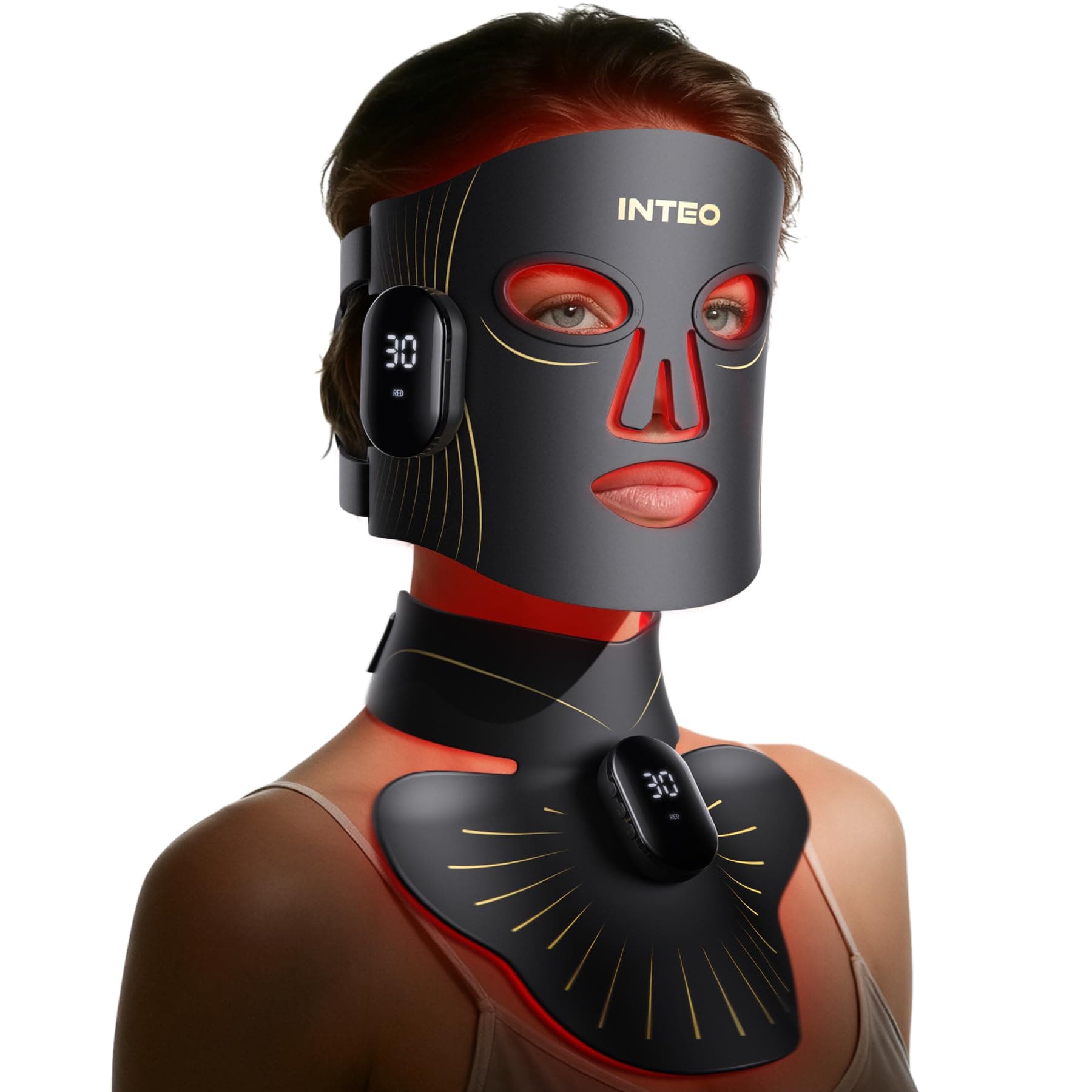 LED Light Mask for Face and Neck, 4 Light Modes Cordless Facial and Neck Skincare Mask, Red LED Beauty Device, Rechargeable Home Skincare Tool with 680 LEDs