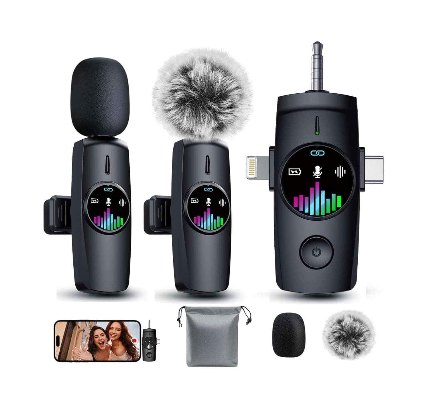 70%off 3-in-1 Wireless Lavalier Microphone: Mini Microphone 20H Battery, 80ft Range, DSP Noise Cancel - Plug & Play for iPhone Android, Live Streaming, Content Creators Programmes