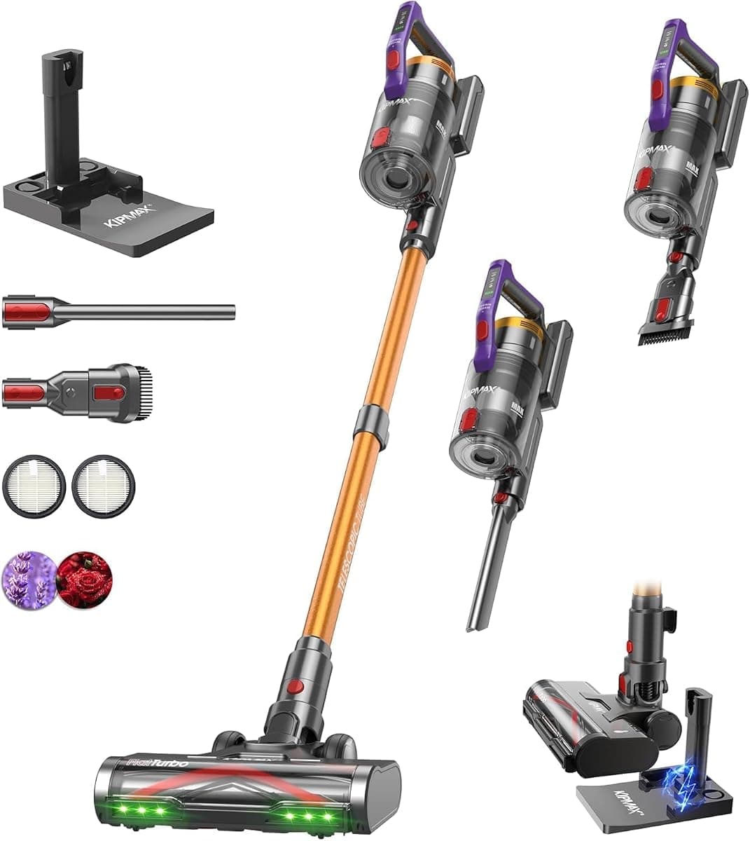 KIPMAX Cordless Vacuum Cleaner,Upgraded 650W/55KPA/70Mins/With No-Drill Charging Station Cordless Stick Vacuum Cleaner,LED Display&Aromatherapy Vacuum Cleaners for Home Pet Hair,for Hard Floor,Carpet