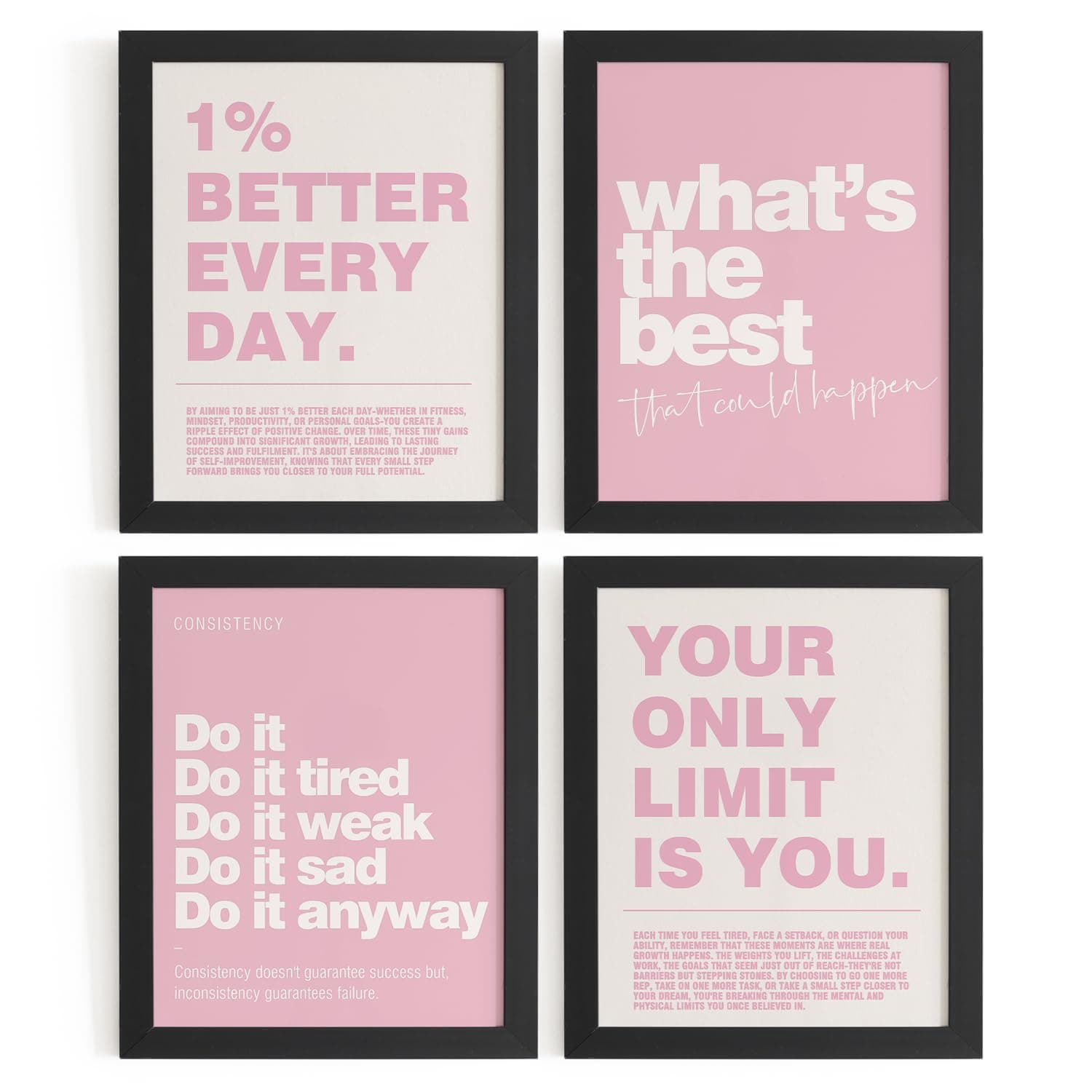 DSHFG Motivational Inspirational Office Wall Art Decor Prints Set of 4, Pink Motivational Wall Decor Trendy Retro Posters for Office Home Decor, 8x10 Unframed