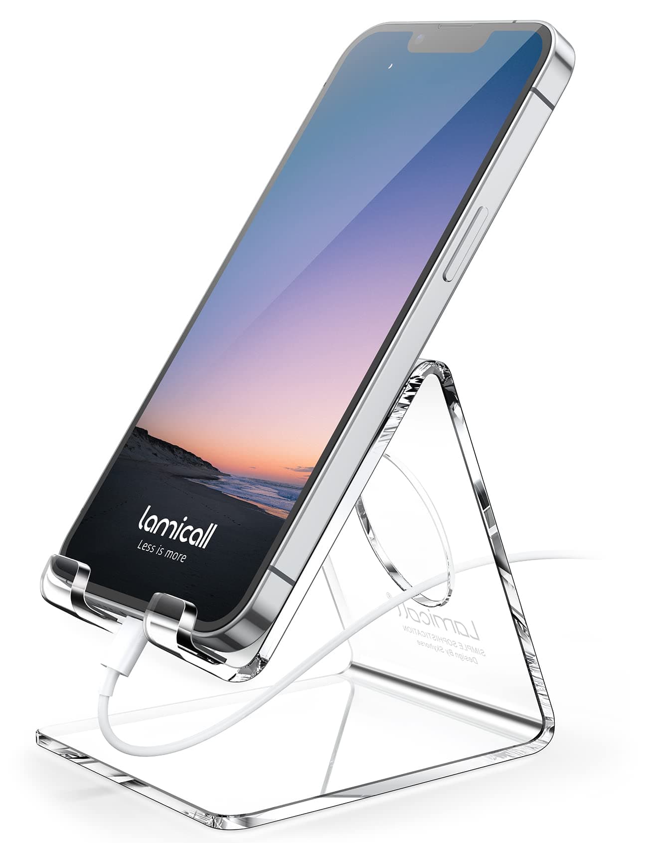 Lamicall Cell Phone Stand, Desk Accessories - Clear Office Cell Phone Holder, Acrylic Phone Stand, Desktop, Acrylic Office Gaming Desk Decor Accessories, Suitable for iPhone, 4-8'' Phone, Gifts
