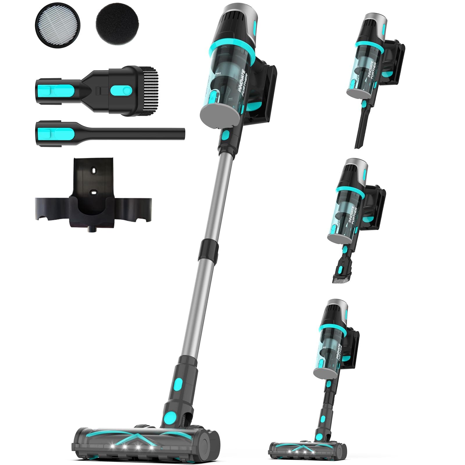 Bagotte Cordless Vacuum Cleaner,65KPa 65Mins Stick Vacuum with Self-Standing,Anti-Tangle Touch Screen LED Display, Detachable Battery Pack, Rechargeable Vacuum Cleaners for Home/Carpet/Pet Hair