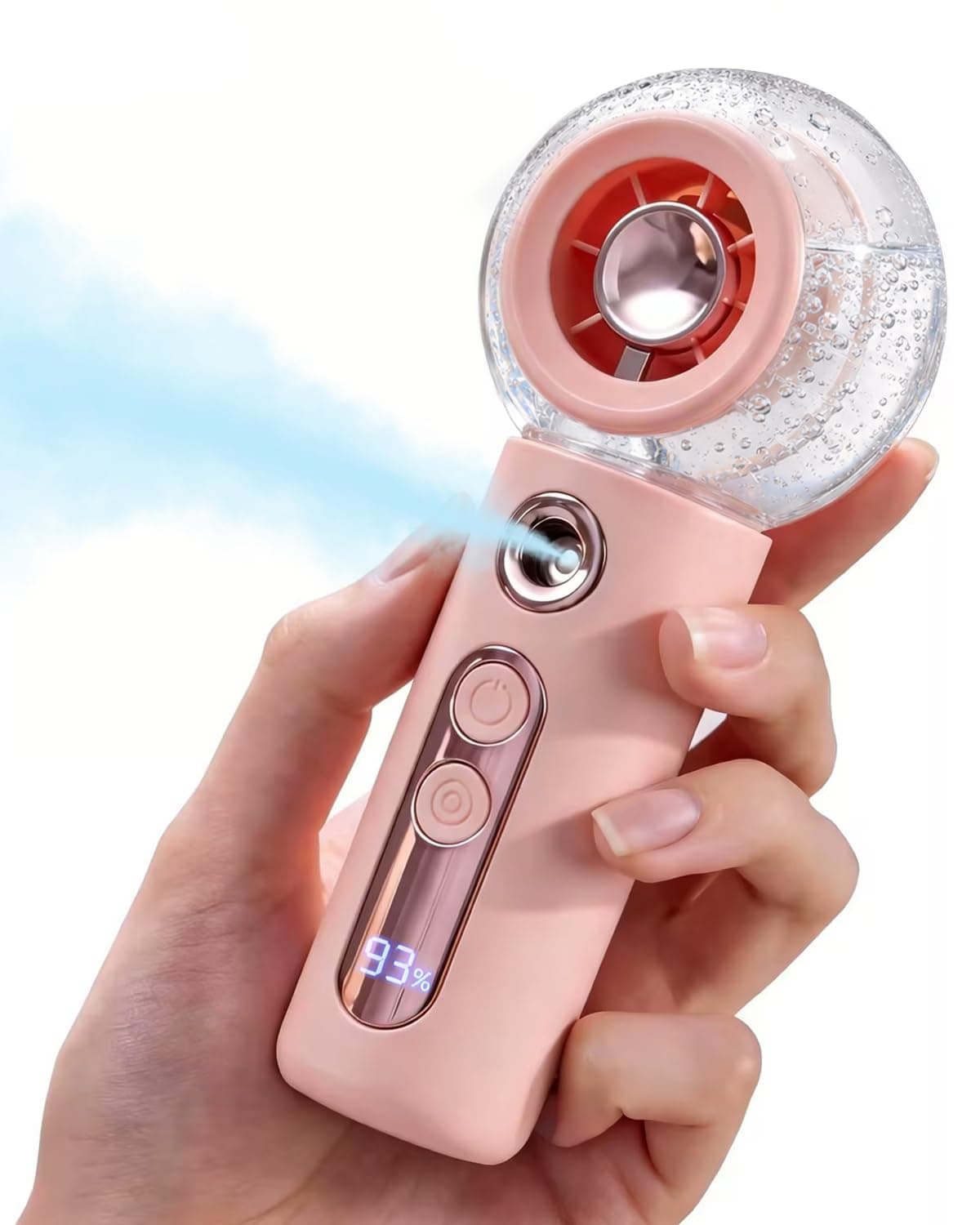 Tendiren Portable Handheld Misting Fan, Rechargeable Personal Mini Fan with Mist, 4 Speed Turbo Powerful Cooling Fans with Water Spray Tank for Travel, Home, Office, Outdoor, Camping, Beach (Pink)
