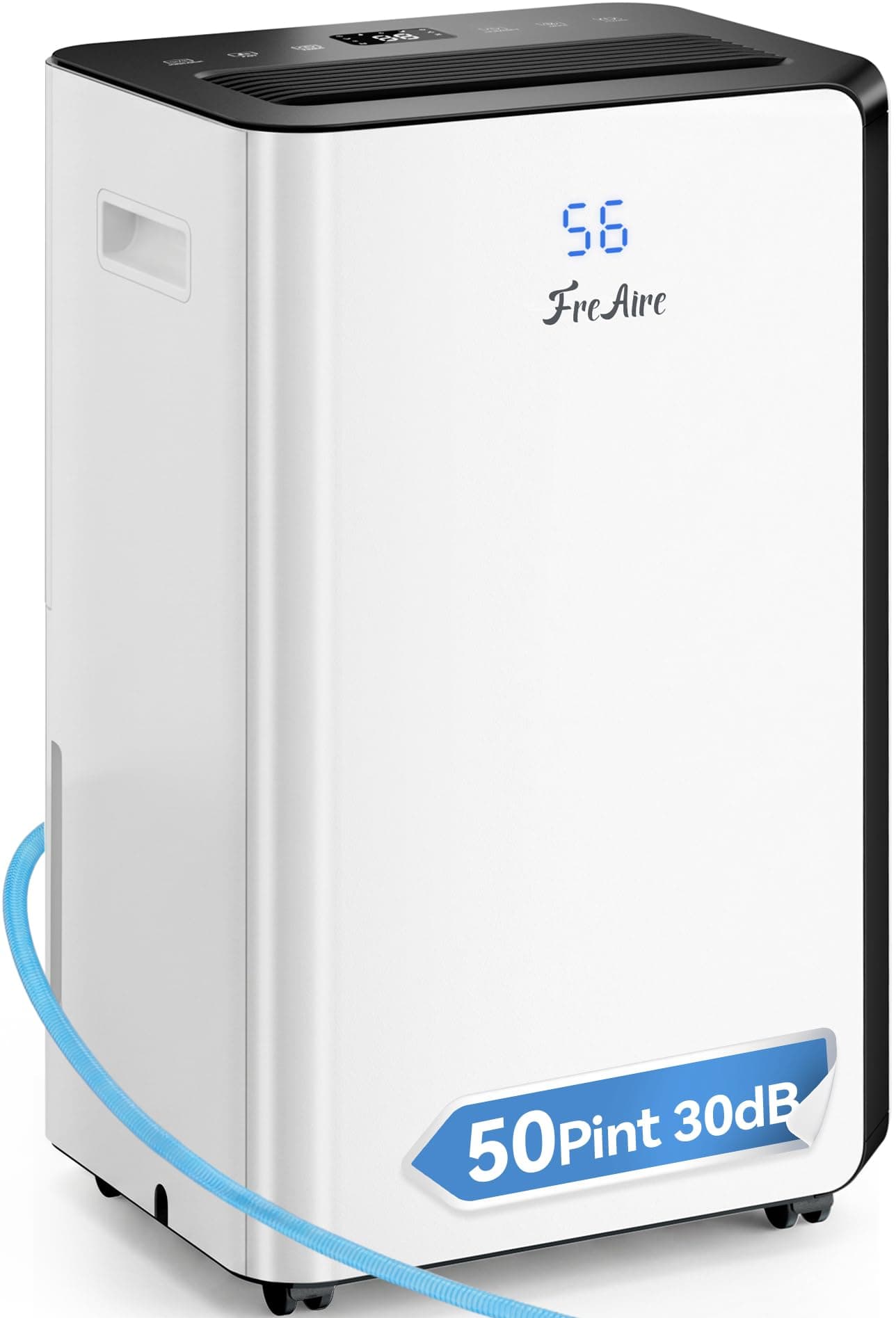 FreAire 54Pint Dehumidifier for 4500Sq.Ft, Compressor Dehumidifiers for Home, Front Humidity Value Display&Quiet Dehumidifier for Basement, Bedroom, Bathroom, with Drain Hose, 1.13 Gallon Water Tank