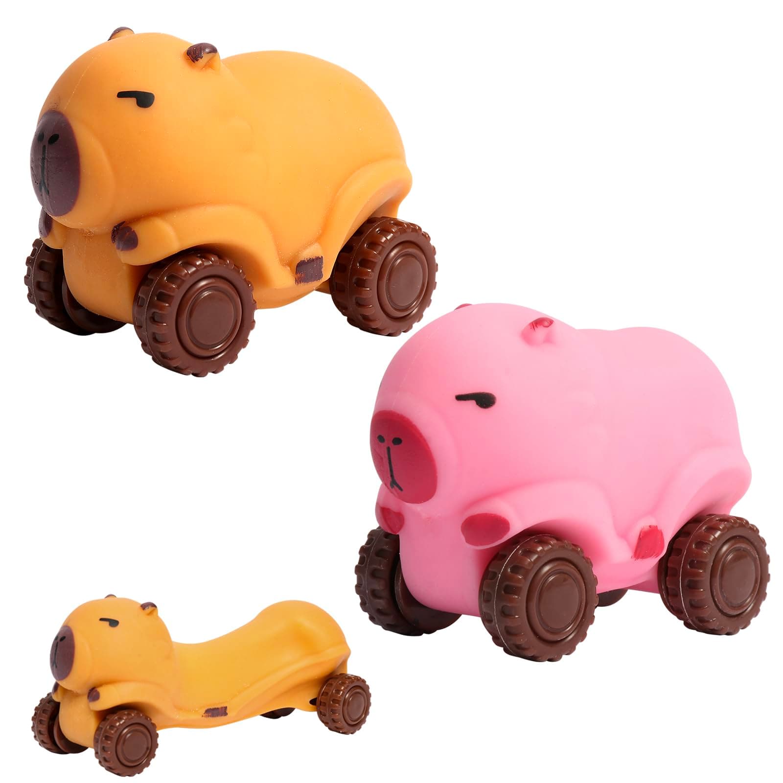 2Pack Squishy Capybara Car Toys Brown and Pink, Super Fun Animal Squeeze Stretchable Fidget Cars Vehicle, Stress Relief Sensory Fidget Toys Car Stress Balls Party Favors for Kids Adults