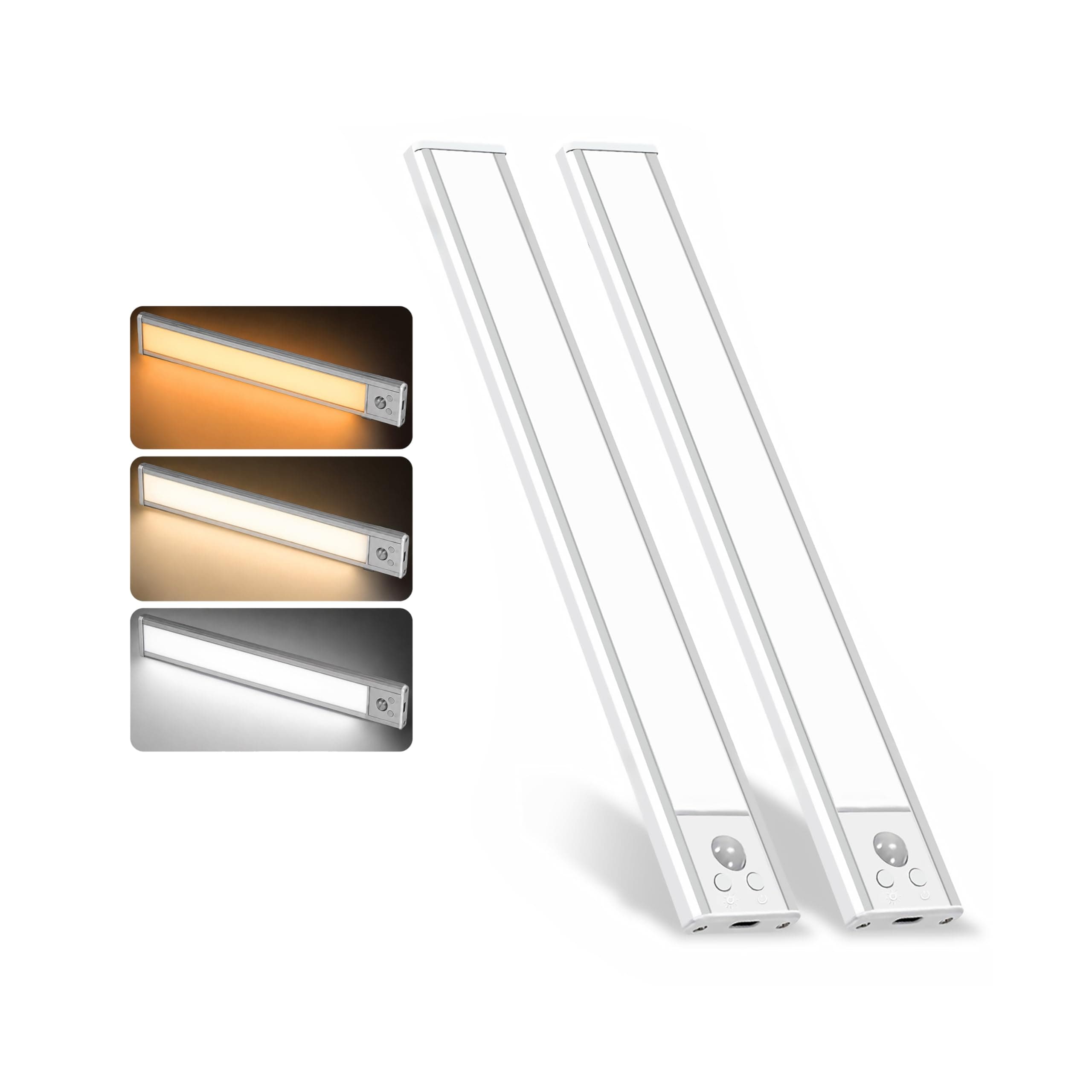 12 Inch Under Cabinet LED Lighting, 2 Pack Rechargeable Motion Sensor Indoor Light, Wireless Dimmable 3 Color Temp Under Counter Lights for Kitchen, Closet, Stairs