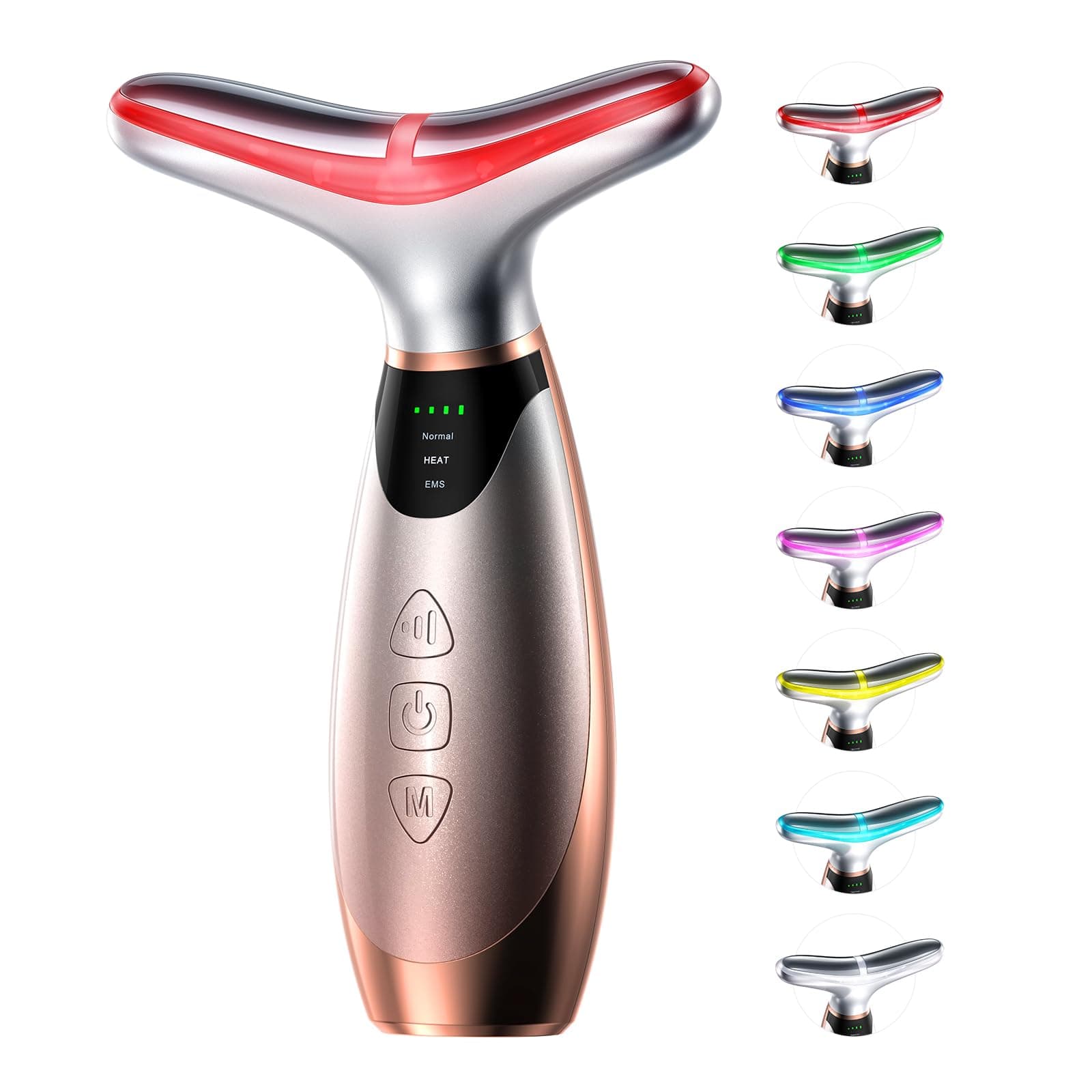 Pedete Facial Massager, 7 Colors Red Light Therapy for Face and Neck, Face Lift Device with 113°F Heating Vibration for Multi Skin Care(Silver)