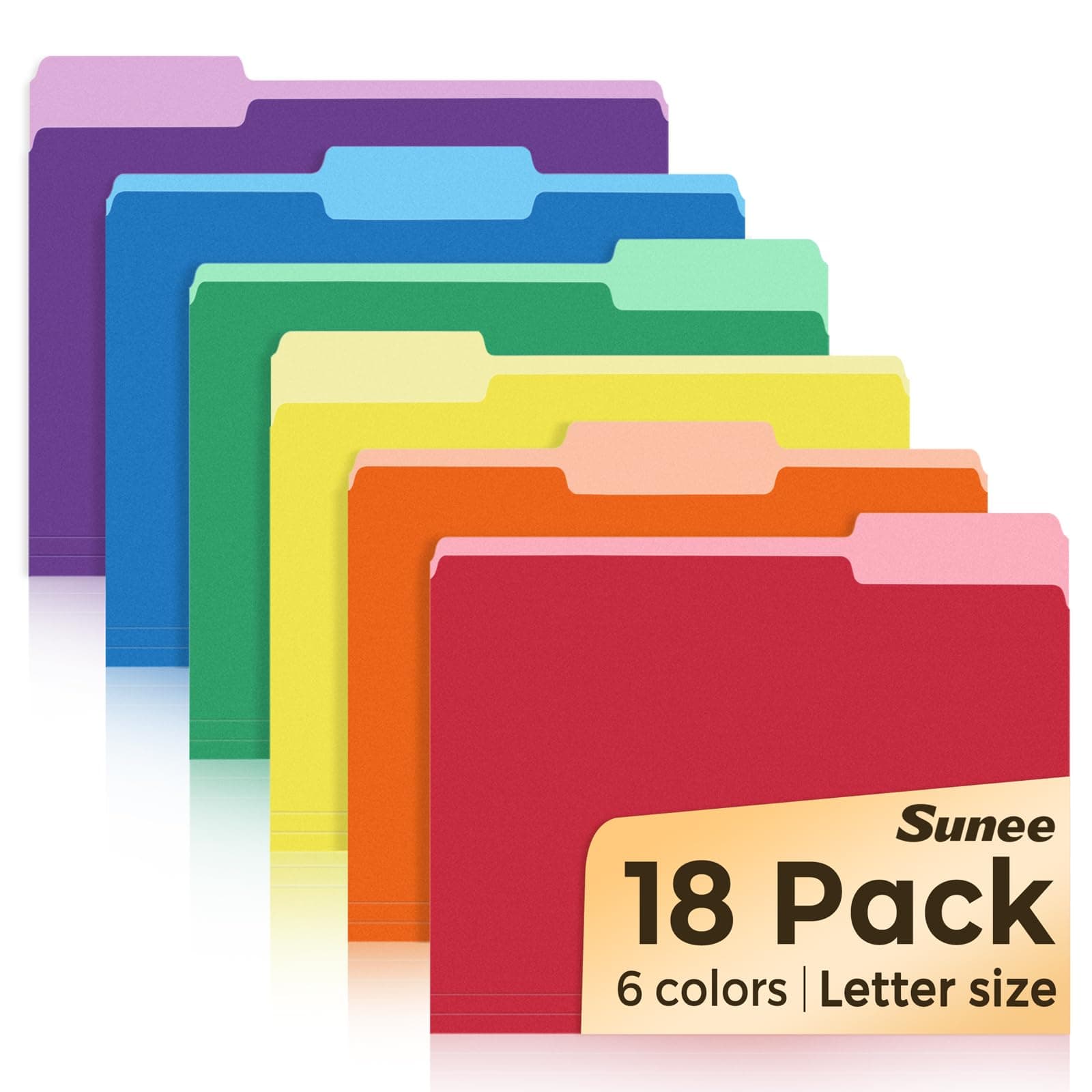 SUNEE File Folders, 18 Pack Manilla Folders 8.5 x 11, Colored Folder Office Organization Home School Folders for Documents Files Paper,6 Assorted Colors