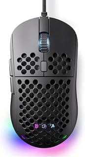 DIERYA M1SE Wired Gaming Mouse with Honeycomb Shell, 12800DPI Optical Sensor, 6 Programmable Macros, Software Support for Custom Key Config, and RGB Settings for Windows 7/8/10/XP, Vista, Linux-Black