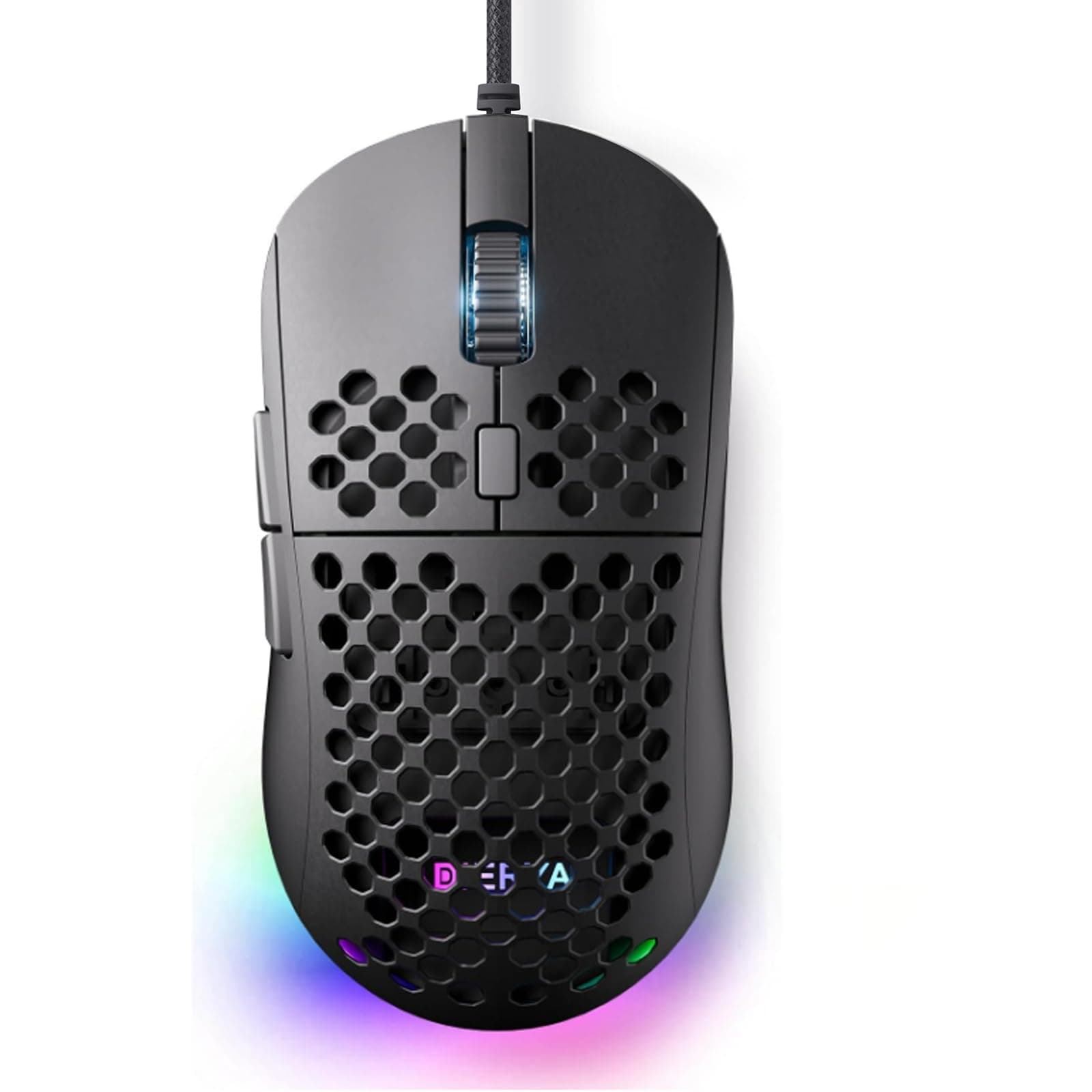 DIERYA M1SE Wired Gaming Mouse with Honeycomb Shell, 12800DPI Optical Sensor, 6 Programmable Macros, Software Support for Custom Key Config, and RGB Settings for Windows 7/8/10/XP, Vista, Linux-Black